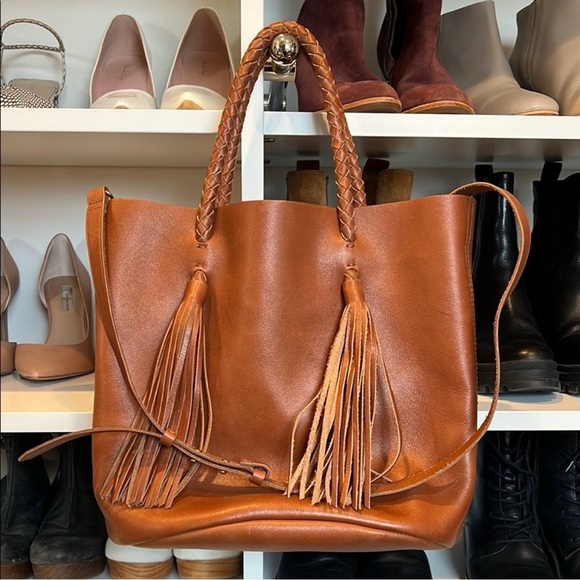 Brown Leather Tote Bag with Tassels - Picture 2 of 2